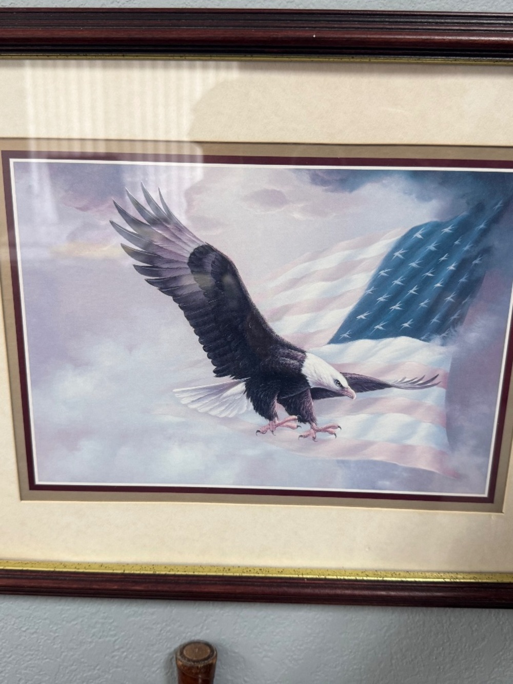 Matted & Framed Patriotic Eagle Art Print with American Flag, Landscape